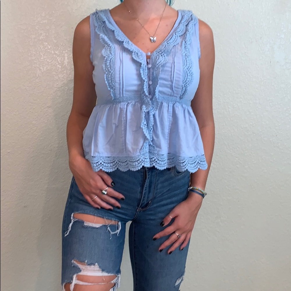 Blue Lacy Tank Top